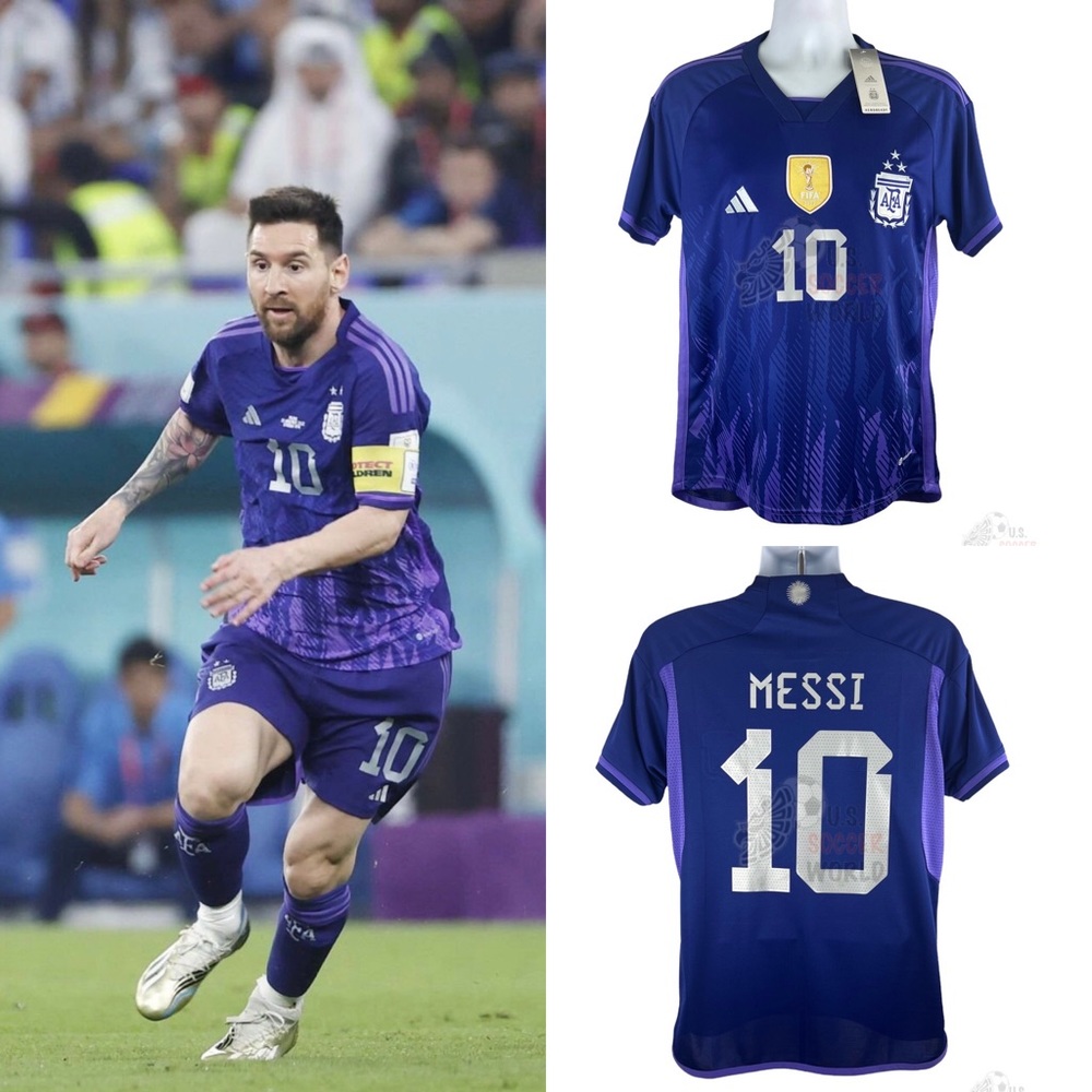 NEW 3 Stars 🌟 🌟 🌟 World Cup 2023 Argentina Messi #10 AWAY MENS Soccer Jersey